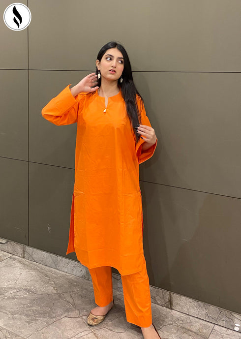 NZSC-1506 Stiched 2 Piece orange Co Ord Set Cotton